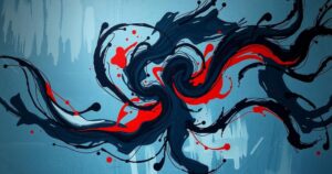 An abstract representation of emotional turmoil, with dark blues and greys blending into stormy patterns.