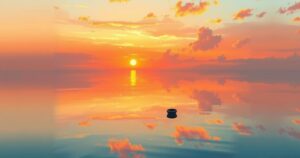 A serene scene of a quiet sunset over a tranquil lake reflecting warm hues, symbolizing a moment of contemplation.