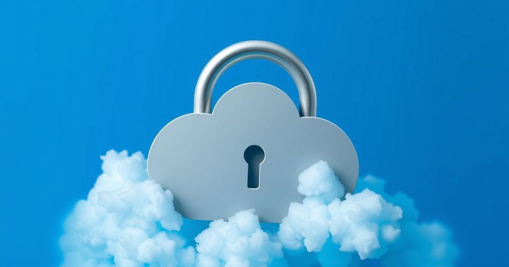 A digital lock on an iCloud cloud storage symbolising online privacy and security concerns.