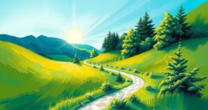 A serene landscape showing a winding path through lush greenery and soft clouds, symbolizing personal growth and resilience.
