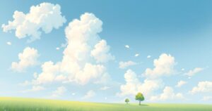 A serene landscape showcasing a tranquil blue sky, fluffy clouds, and gentle greenery, symbolising new beginnings.