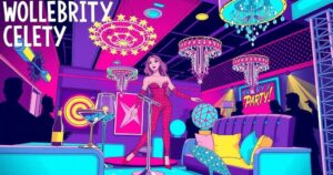A dramatic depiction of celebrity life showcasing glitzy decorations and a glamorous atmosphere.