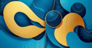 Stylized colour palette of rich blue and gold abstract shapes representing personal life and relationships concepts.