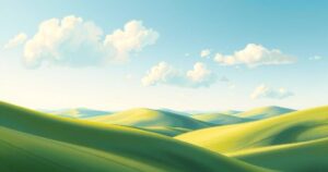 A serene landscape with hills under a bright sky, evoking nostalgia and reflection.