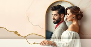 A luxurious, abstract scene depicting a stylish, modern lifestyle with a focus on ambition and partnership.