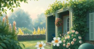 A serene outdoor setting with a beautiful soft-focus background, featuring natural elements and gentle pastel colours.