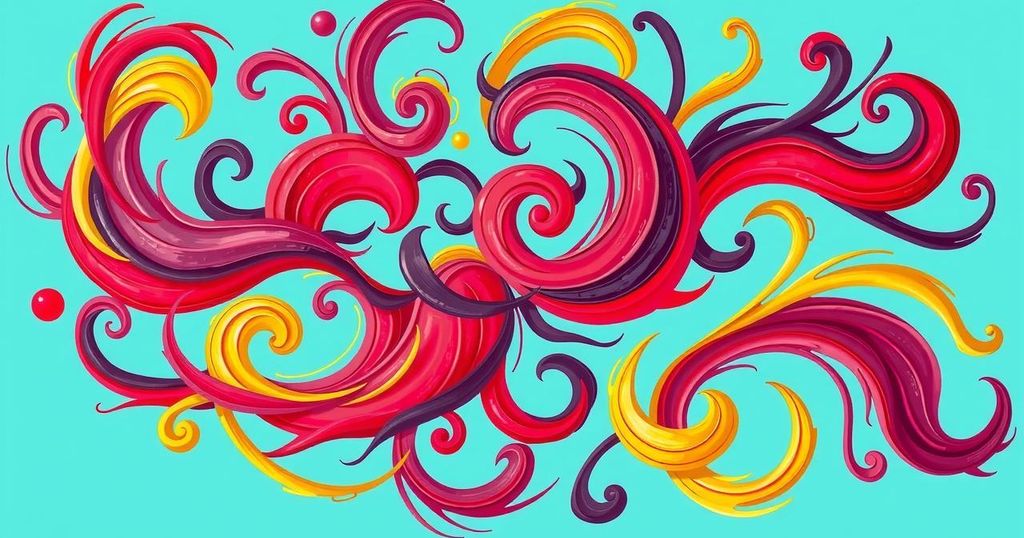 A vibrant illustration capturing the drama of celebrity scandals with bright colours and a whimsical artistic style.