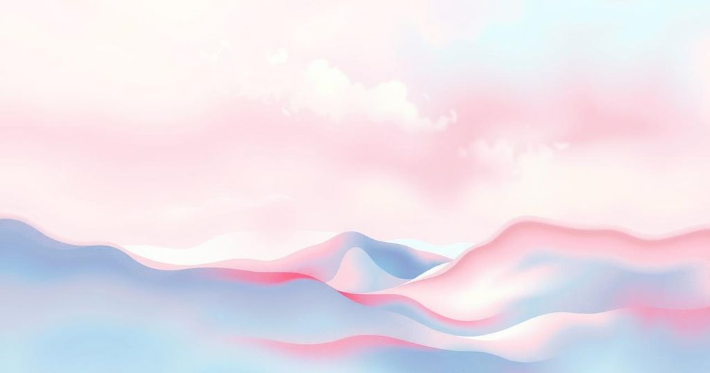 A serene abstract landscape with soft pastel colours, symbolising resilience and freedom, inspired by impressionism.