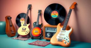 A vibrant tribute to a 60s teen idol, featuring nostalgic music motifs and a pastel colour palette.