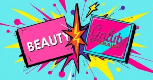 A stylised, vibrant illustration of two beauty brands, clashing elements, in a dramatic pop art style with bold colours.