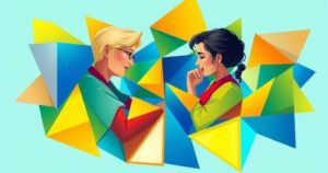 Abstract representation of relationships and family dynamics with vibrant colours and geometric shapes.